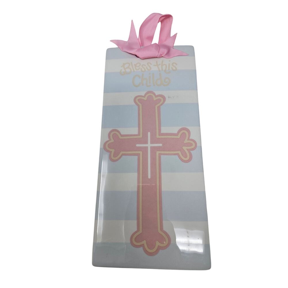 Coton Colors Laura Johnson Bless This Child Cross Baptism Plaque Ceramic Pink